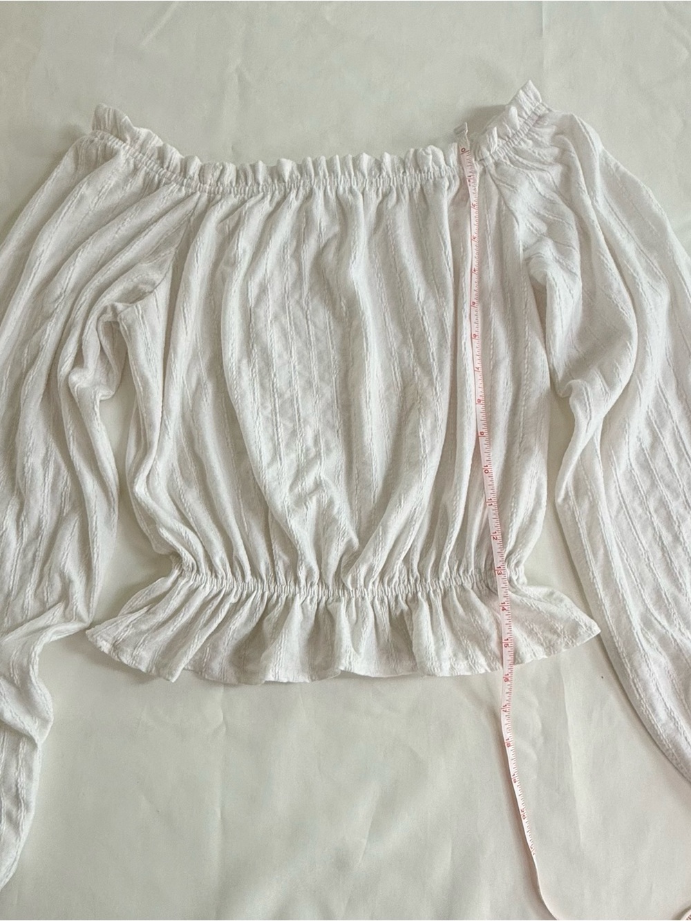 H&M White Off-Shoulder Peasant Blouse with Smocked Waist xs